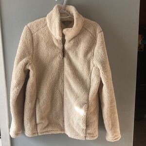 Cream Sherpa Bomber Jacket - Lightweight Plush Zip Front